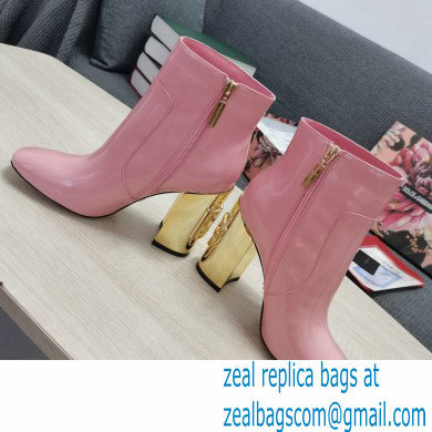 Dolce  &  Gabbana Heel 10.5cm Leather Ankle Boots Patent Pink with DG Karol Heel 2021